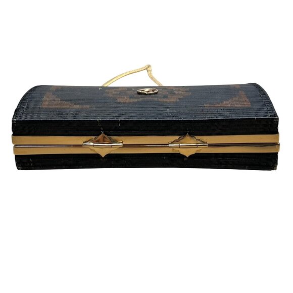 Handcrafted Women’s Black & Brown Chain Strap Woven Pattern Hardcase Clutch Bag - Picture 8 of 10